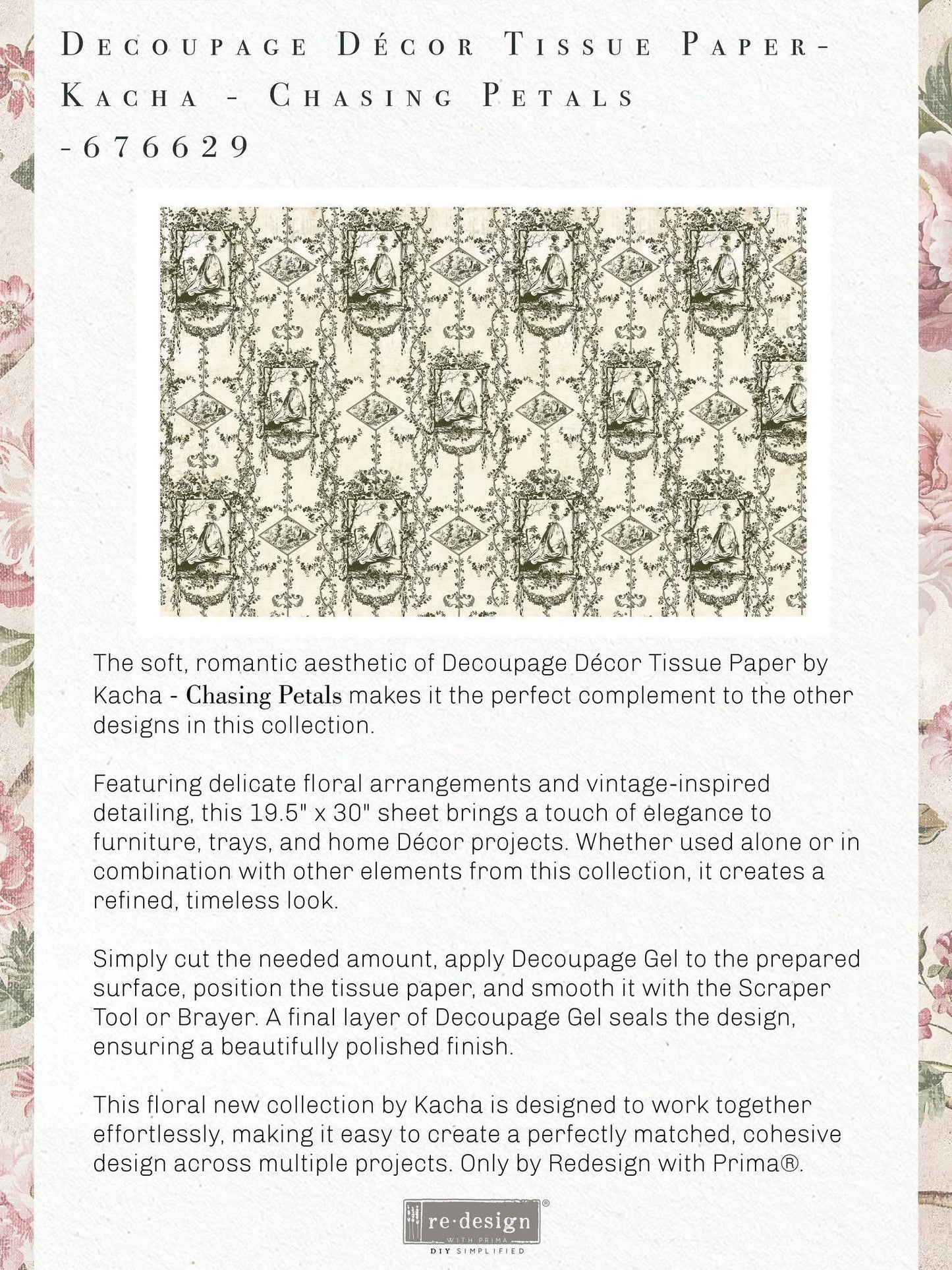 Decoupage Tissue Paper - Chasing Petals | Kacha | 19.5”x30” | Redesign with Prima
