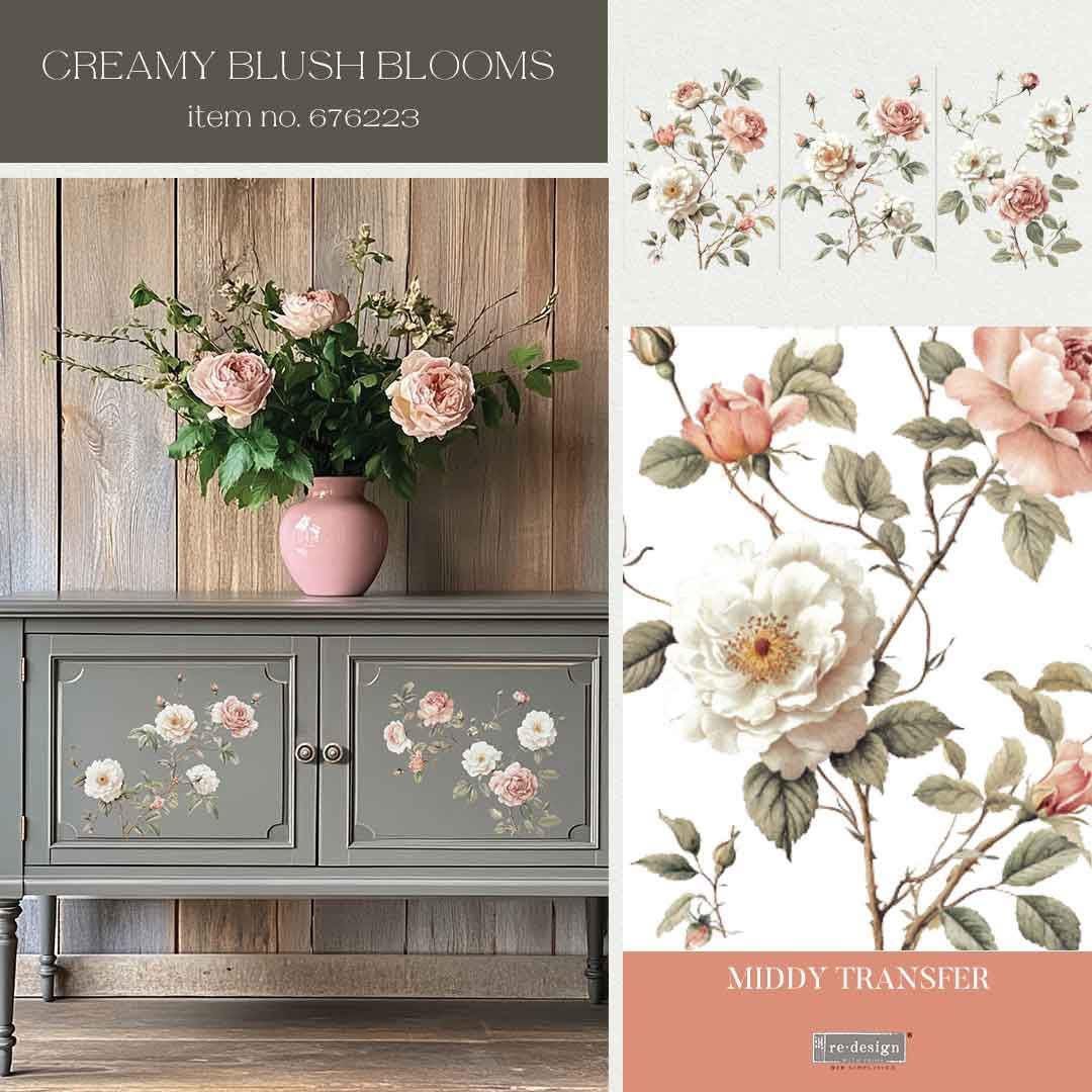 Middy Decor Transfers® - Creamy Blush Blossoms | 3 sheets, 8.5”x11” | Redesign with Prima®