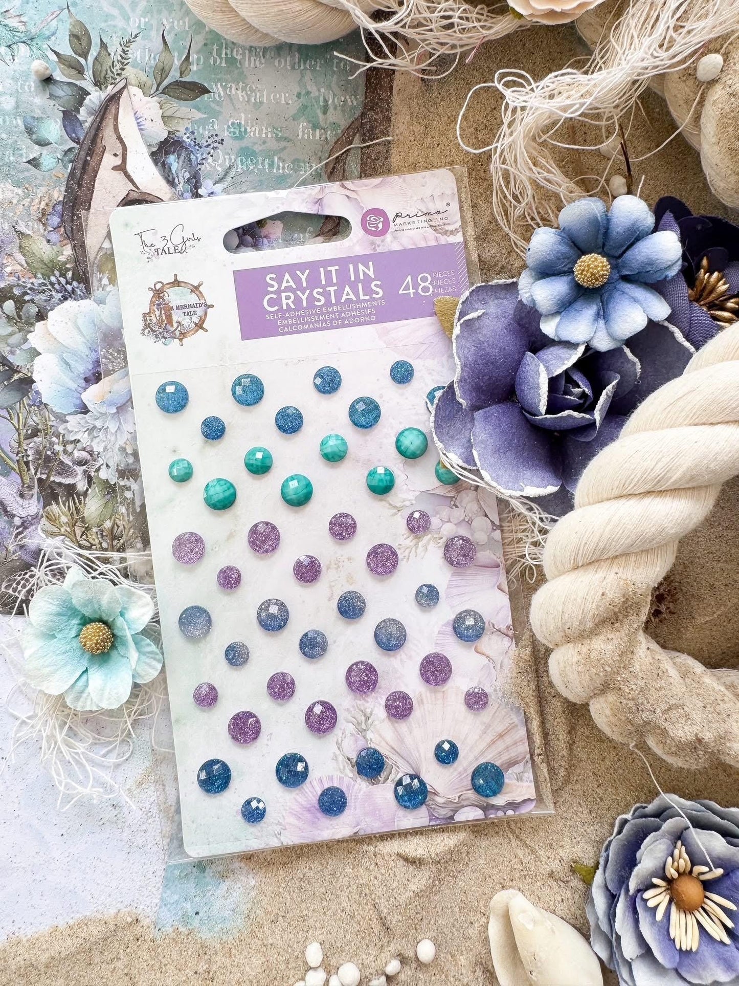 A Mermaid's Tale Collection Fabric Flowers - Starfish Kisses, 15 pcs | Three Girls Tale | Prima Marketing Inc