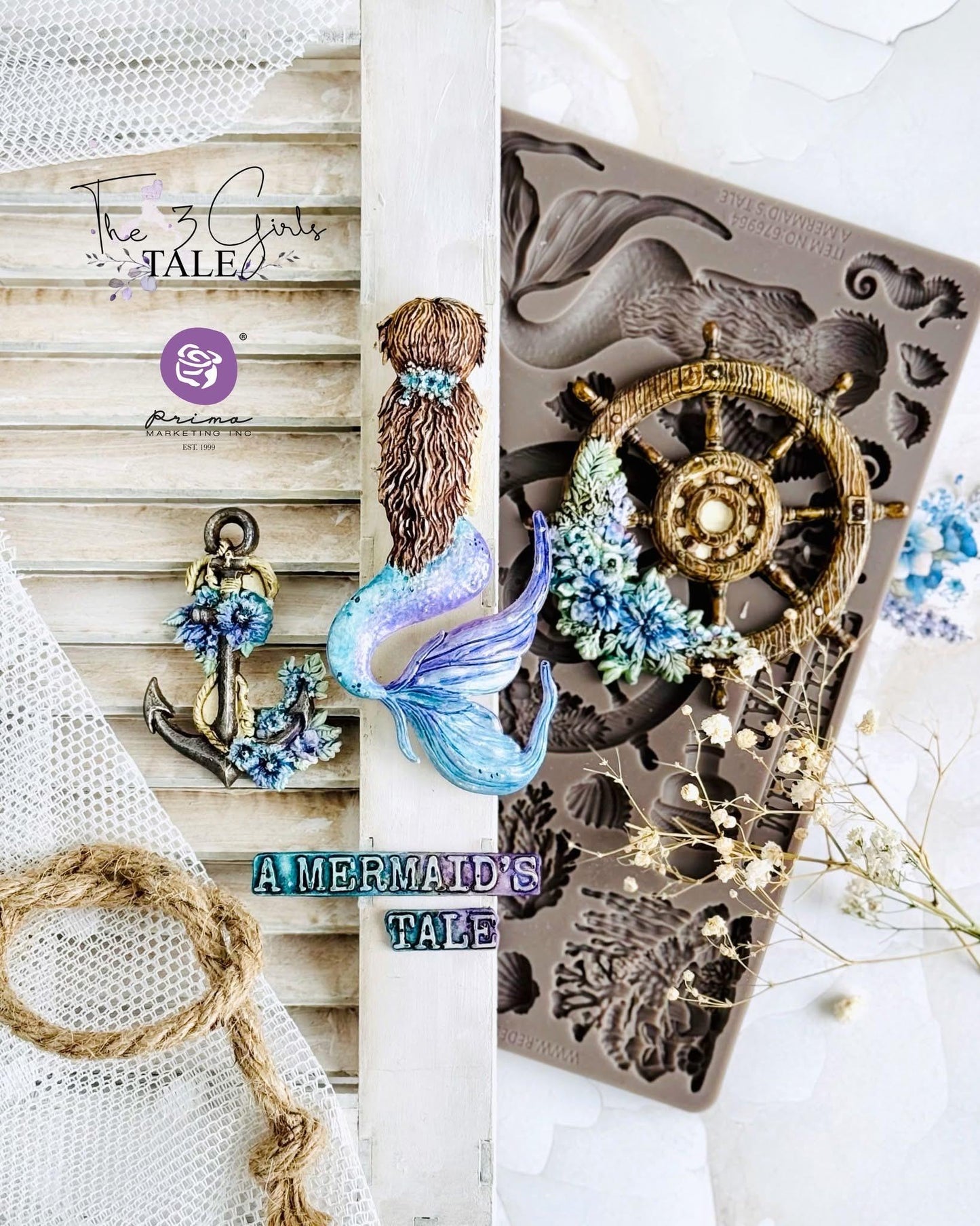 A Mermaid's Tale Collection Fabric Flowers - Starfish Kisses, 15 pcs | Three Girls Tale | Prima Marketing Inc