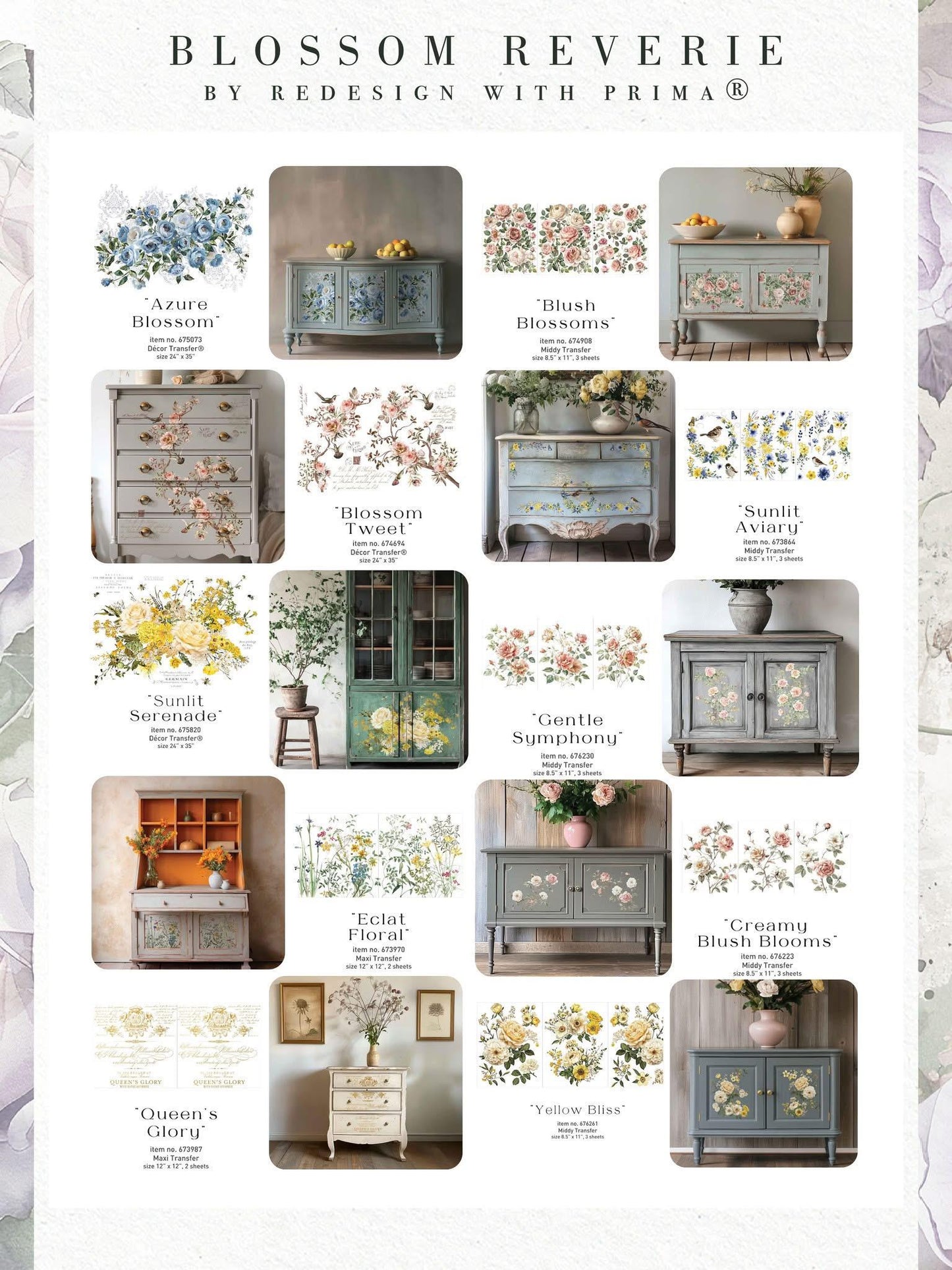 Maxi Decor Transfer® - Eclat Floral | 2 sheets, 12”x12” | Redesign with Prima®