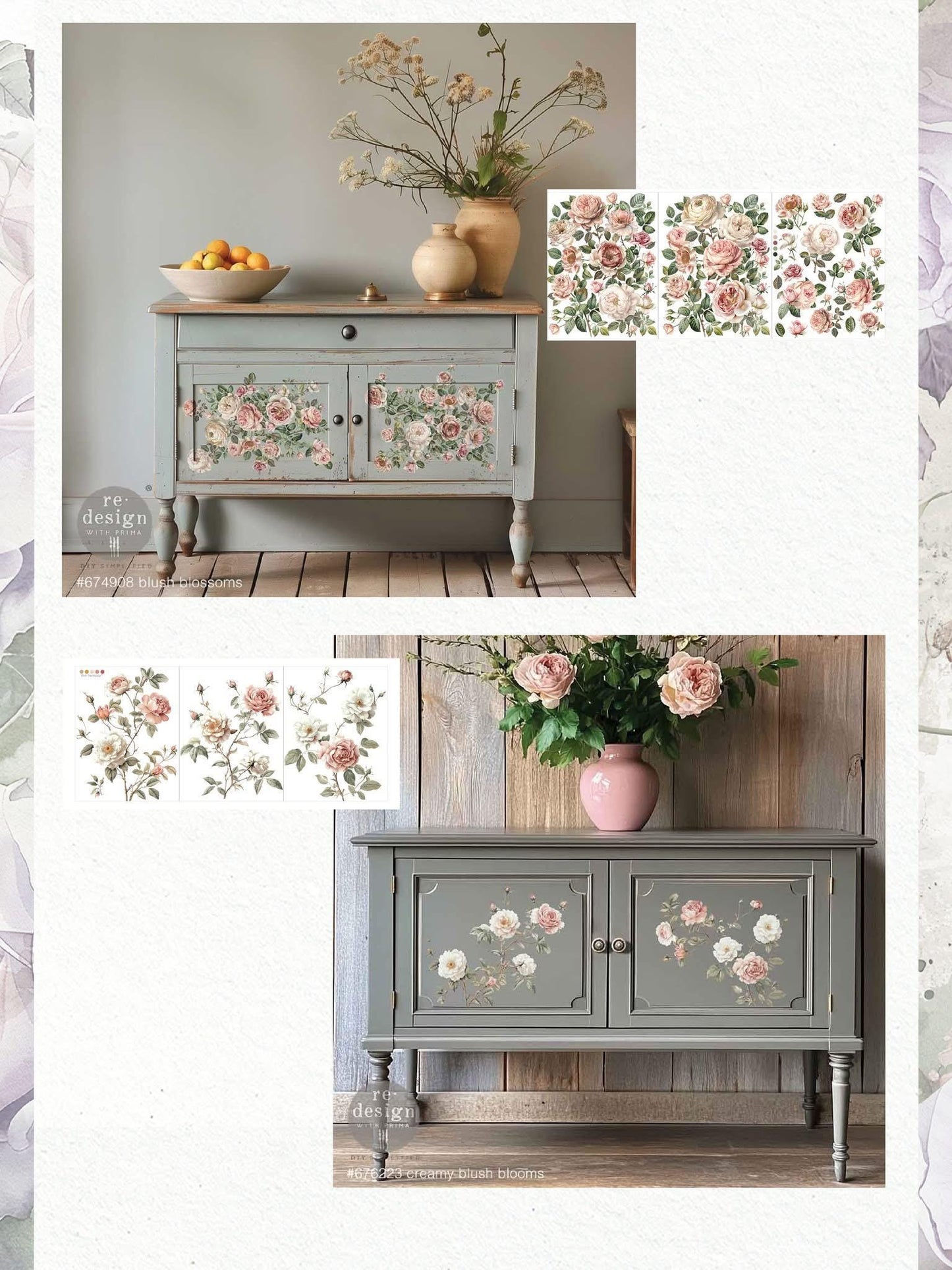 Middy Decor Transfers® - Creamy Blush Blossoms | 3 sheets, 8.5”x11” | Redesign with Prima®