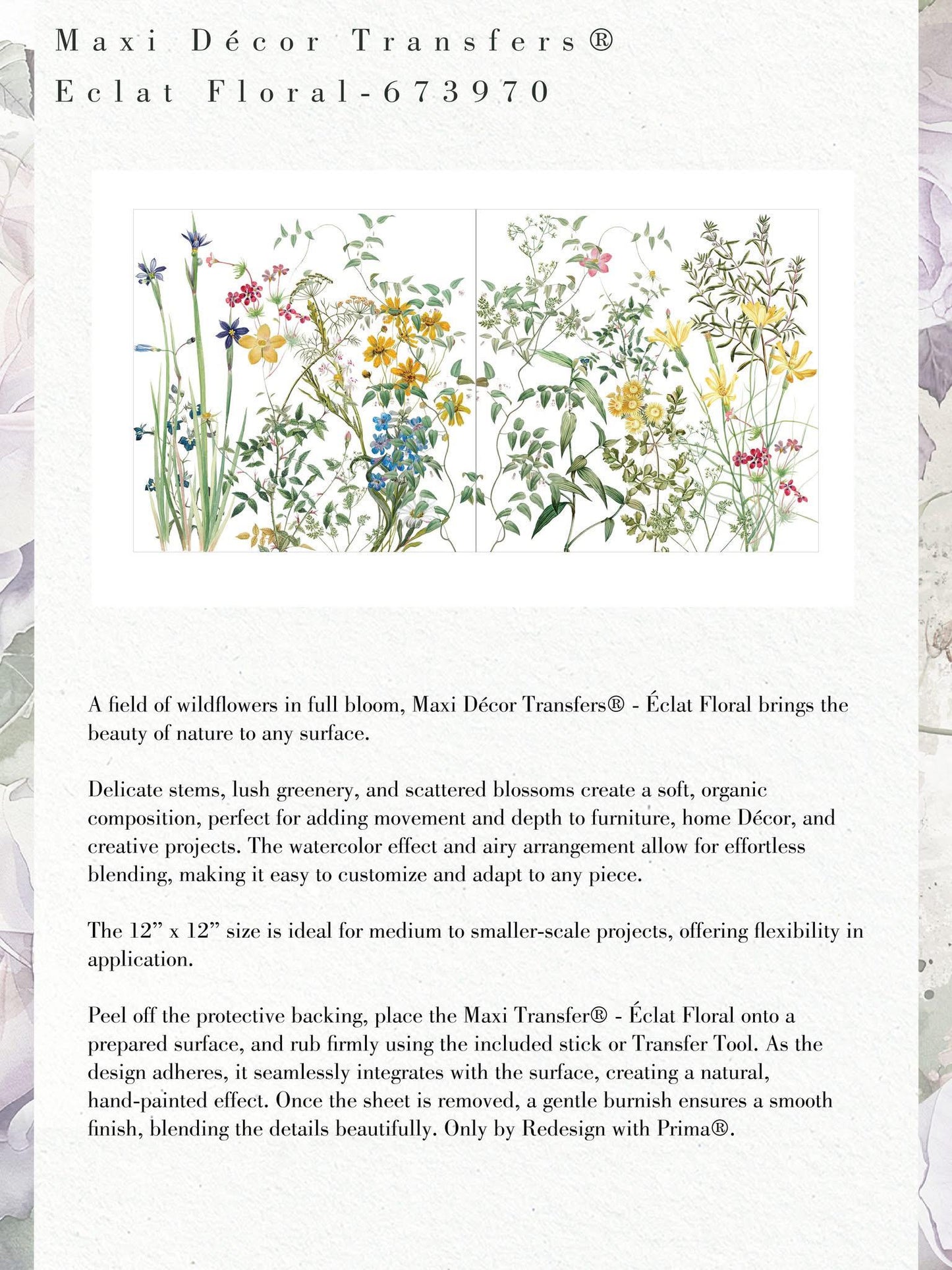 Maxi Decor Transfer® - Eclat Floral | 2 sheets, 12”x12” | Redesign with Prima®