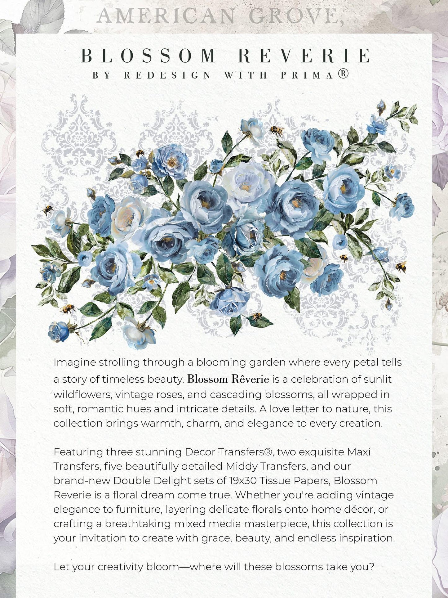 Large Decor Transfers® - Azure Blossom |4 sheets, 24”x35” | Redesign with Prima®