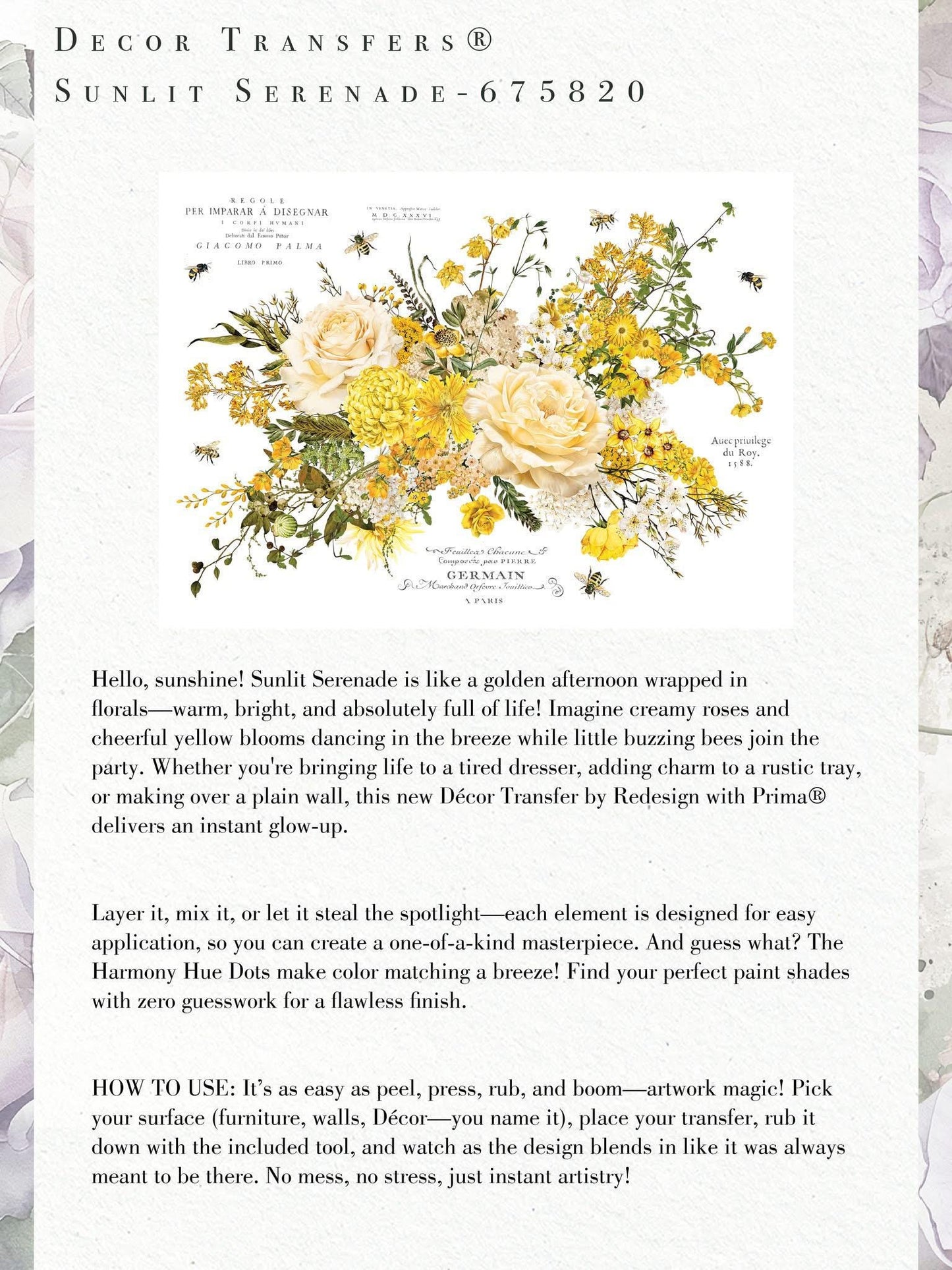 Large Decor Transfers® - Sunlit Serenade | 4 sheets, 24”x35” | Redesign with Prima