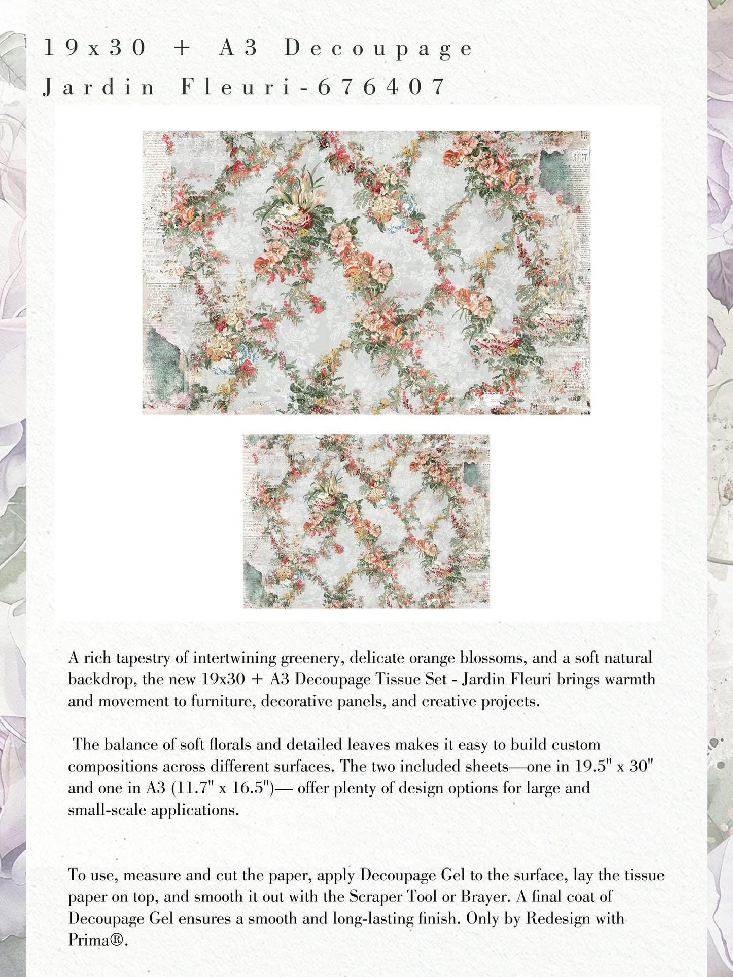 Double Delight Decoupage Fiber Set - Jardin Fleuri | 2 sizes | Redesign with Prima