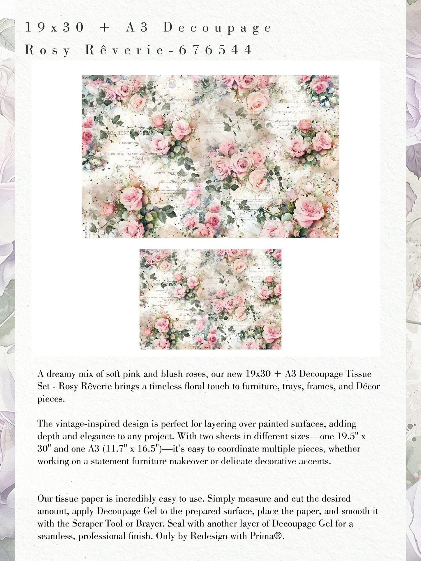 Double Delight Decoupage Fiber Set -  Rosy Reverie | 1-19x30”+1-11.7x16.5” | Redesign with Prima®