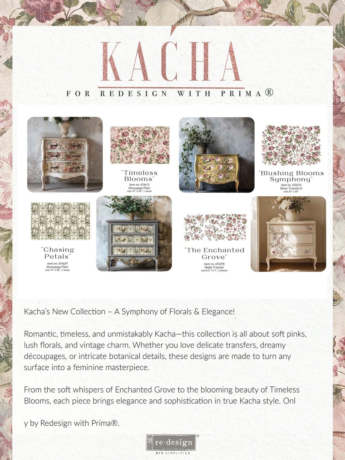Decoupage Tissue Paper - Chasing Petals | Kacha | 19.5”x30” | Redesign with Prima