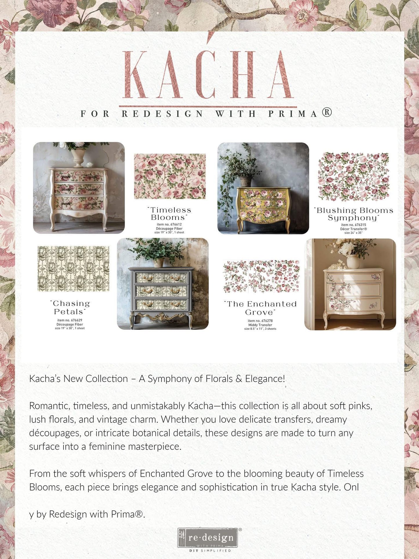 Decoupage Tissue Paper - Timeless Blooms | Kacha | 19.5”x30” | Redesign with Prima