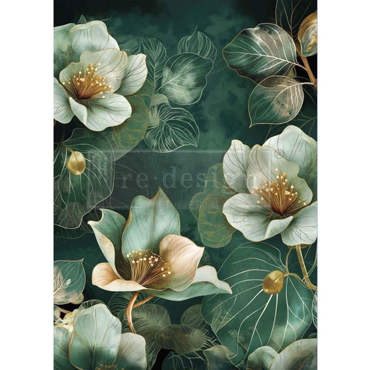 A1 Decoupage Fiber - Emerald Elegance | 1 sheet, 23.4 x 33.1” | Redesign with Prima