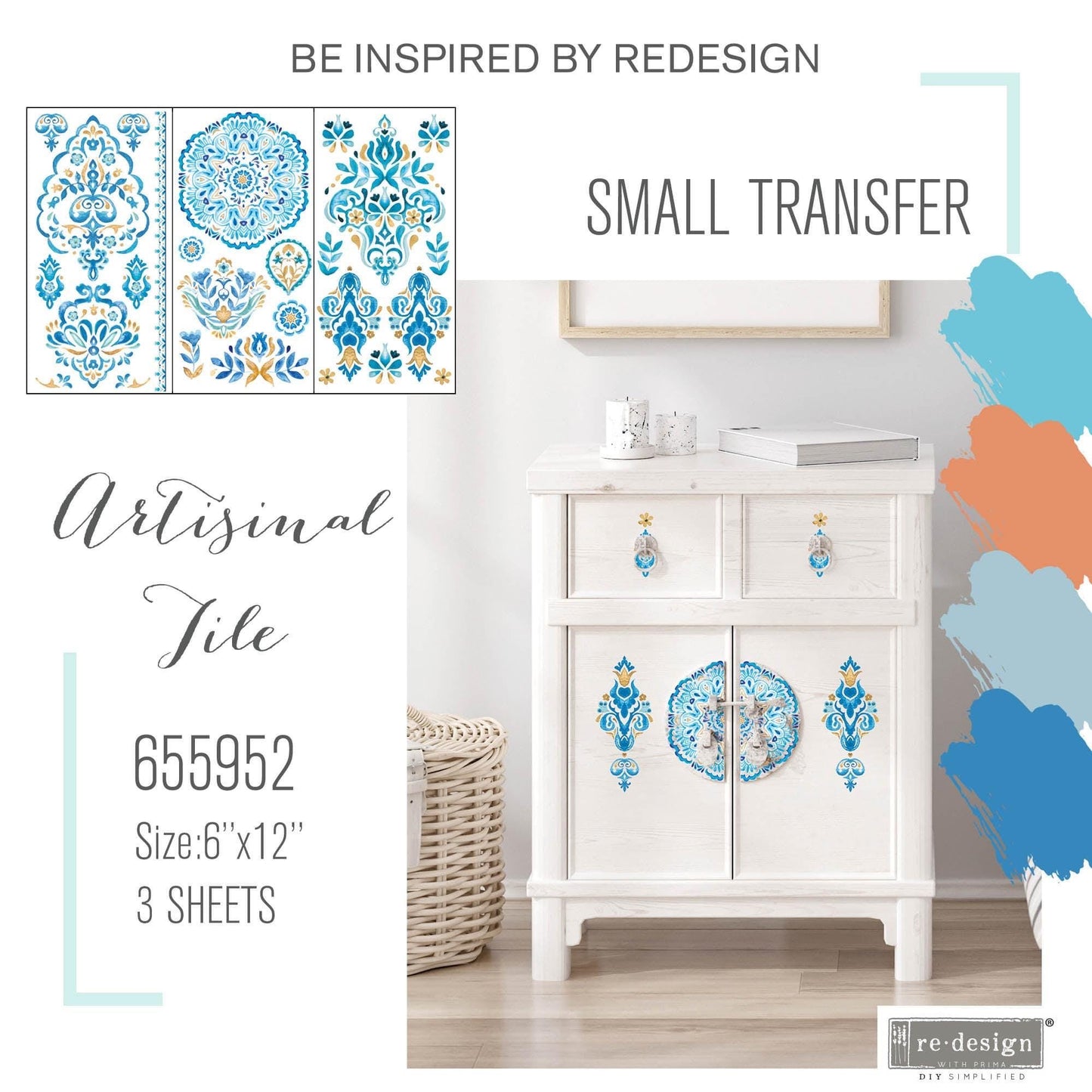 Mini Decor Transfers® - Artisinal Tile | Turquoise | 6"x12"-3 sheets | Redesign with Prima