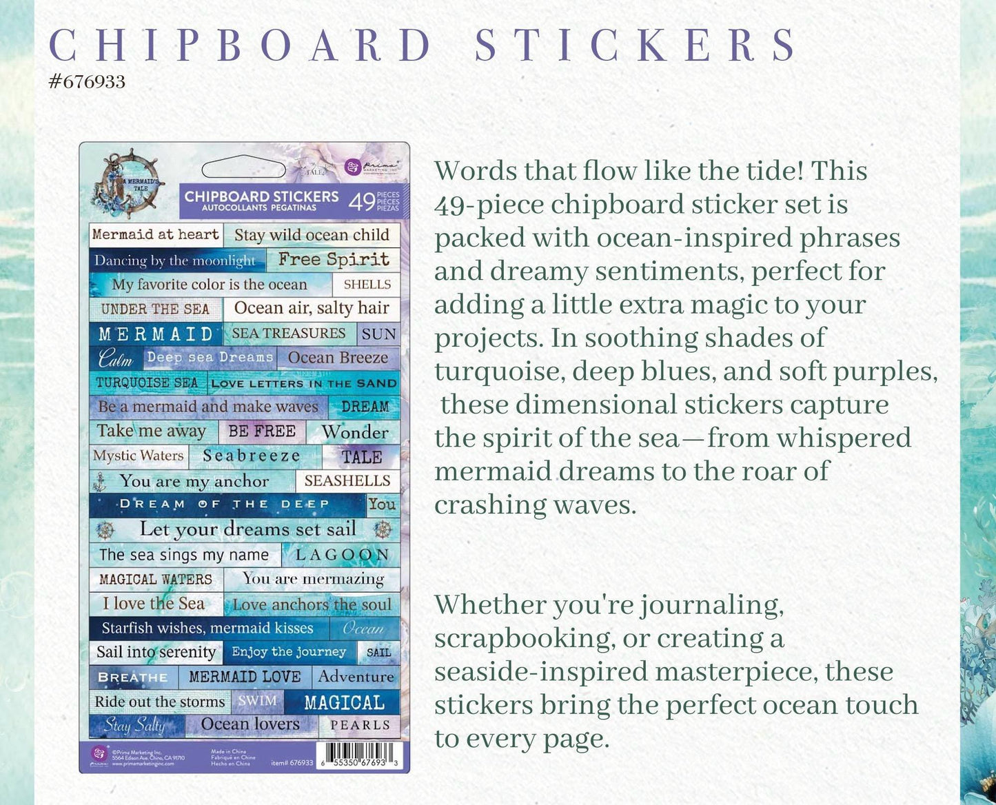 A Mermaid's Tale Collection Chipboard Stickers, 49pcs |  Prima Marketing Inc.
