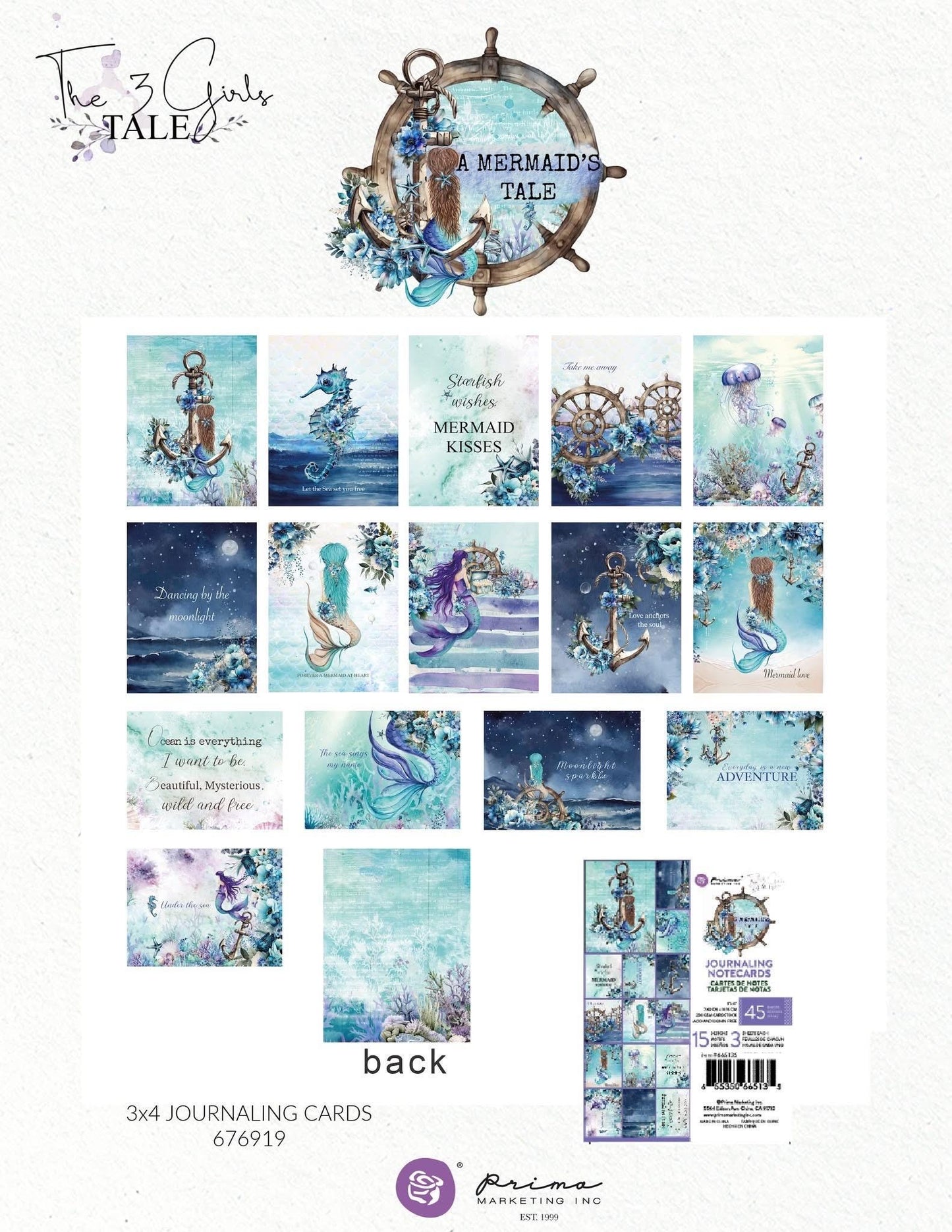 A Mermaid’s Tale Collection Journaling Cards, 3”x4”, 45 pc | Prima Marketing Inc