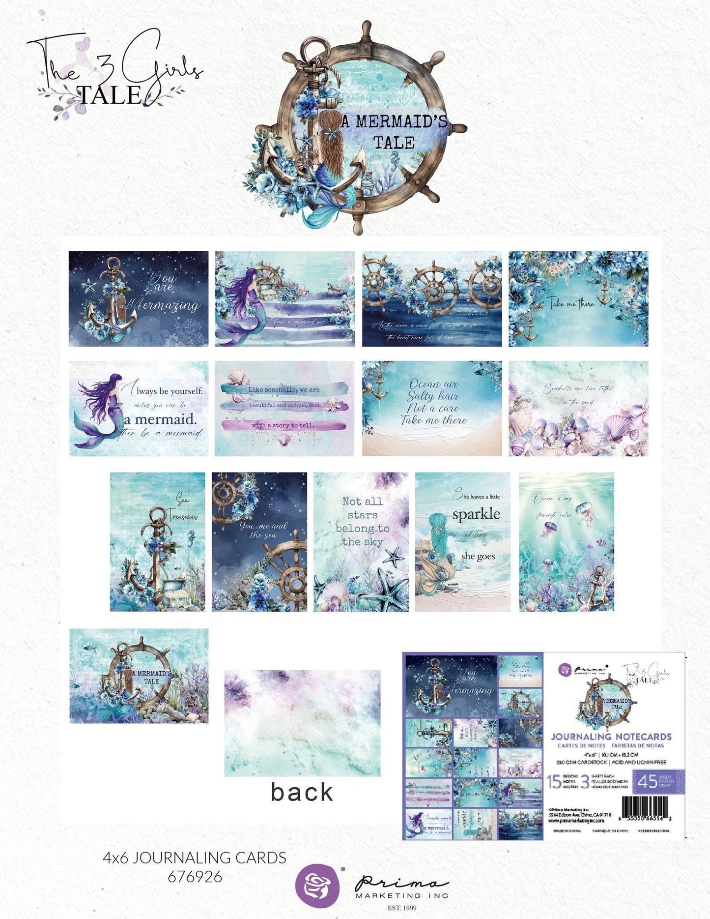A Mermaid's Tale Collection Journaling Cards, 4”x6”, 45 pcs | Prima Marketing Inc