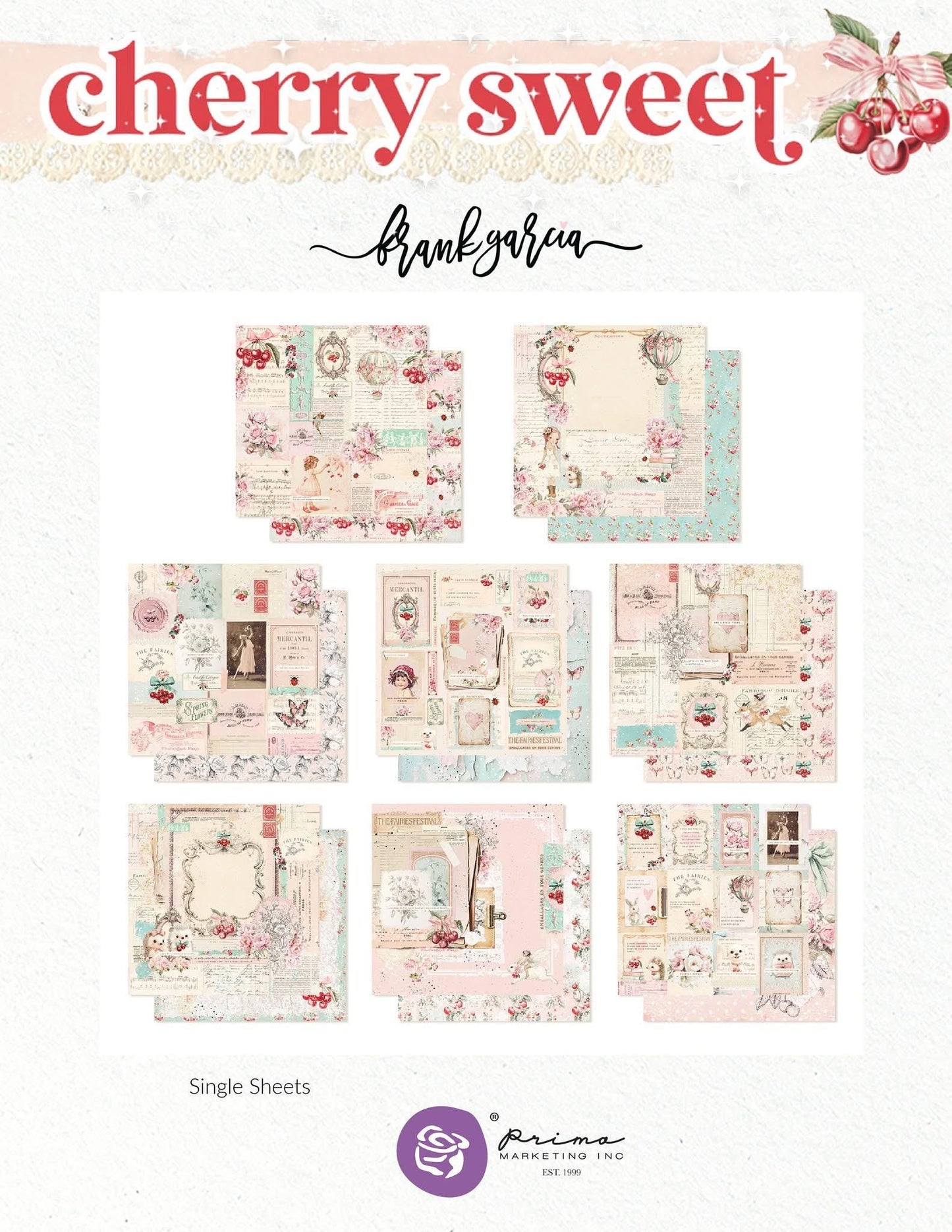 Cherry Sweet Collection Scrapbook Paper, 12”x12” - No Other Place | Frank Garcia | Prima Marketing Inc