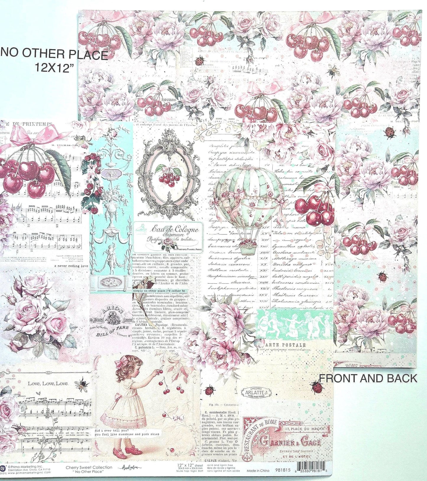 Cherry Sweet Collection Scrapbook Paper, 12”x12” - No Other Place | Frank Garcia | Prima Marketing Inc