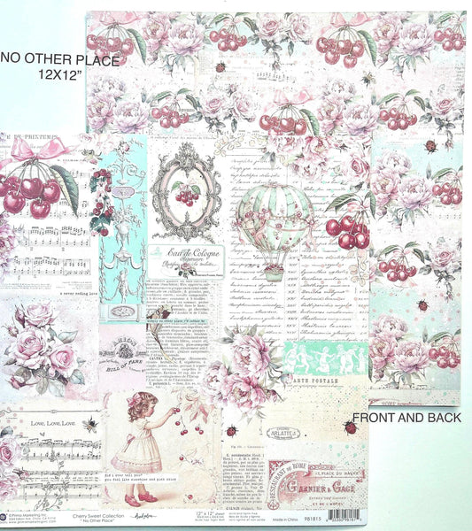 Cherry Sweet Collection Scrapbook Paper, 12”x12” - No Other Place | Frank Garcia | Prima Marketing Inc