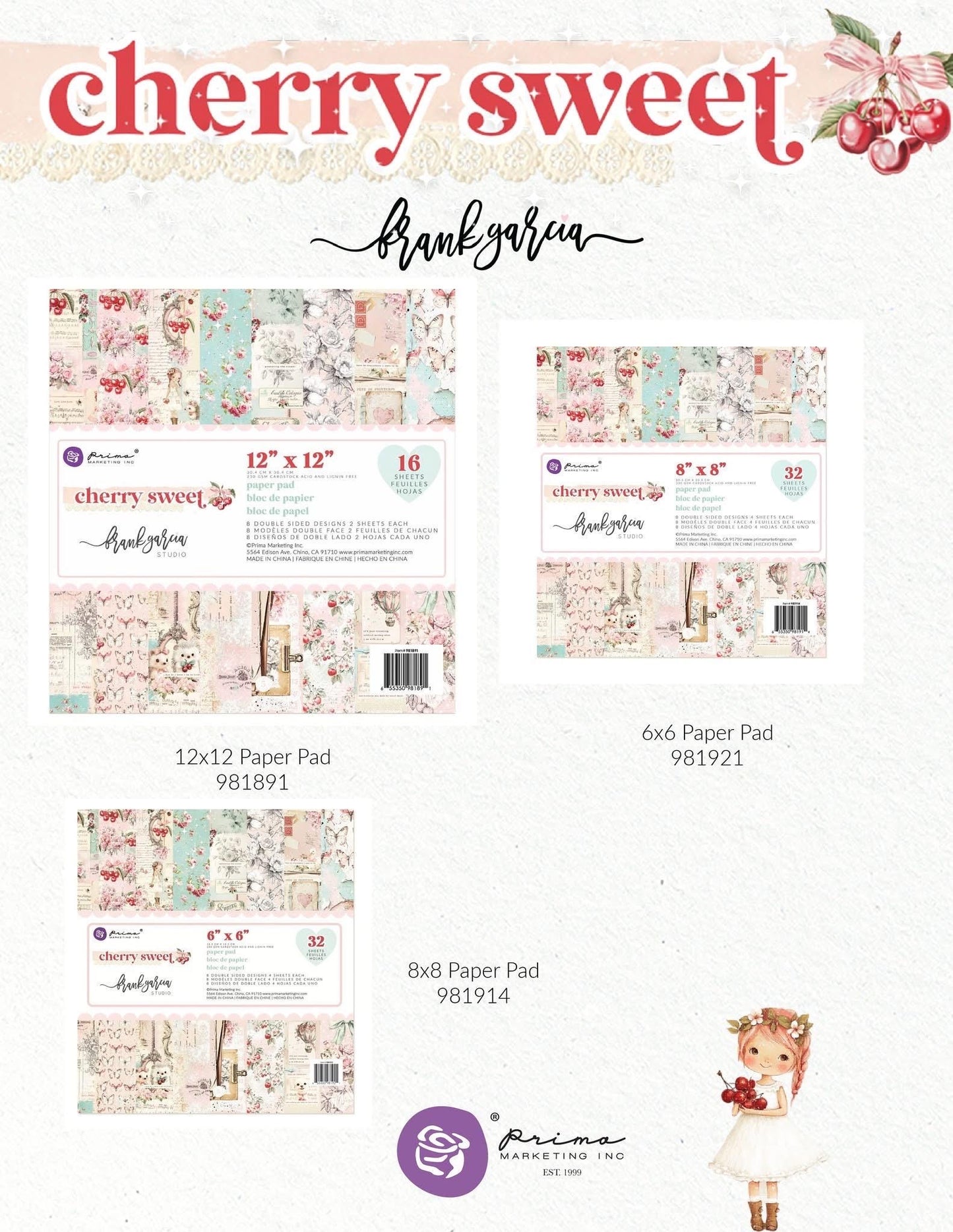 Cherry Sweet Collection Scrapbook Paper, In A Daydream - 12x12 sheet | Frank Garcia | Prima Marketing Inc