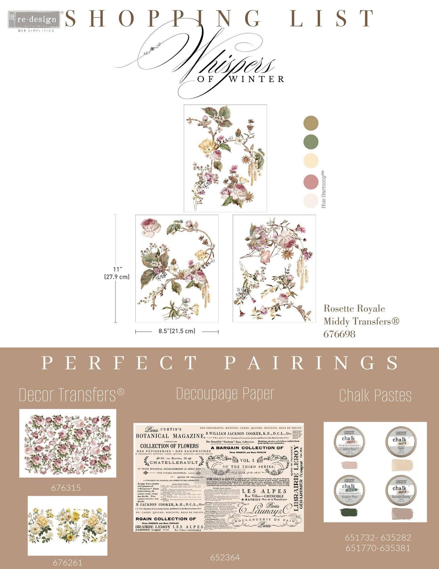 Middy Decor Transfers® - Rosette Royale |3 sheets, 8.5”x11” | Re•design with Prima®