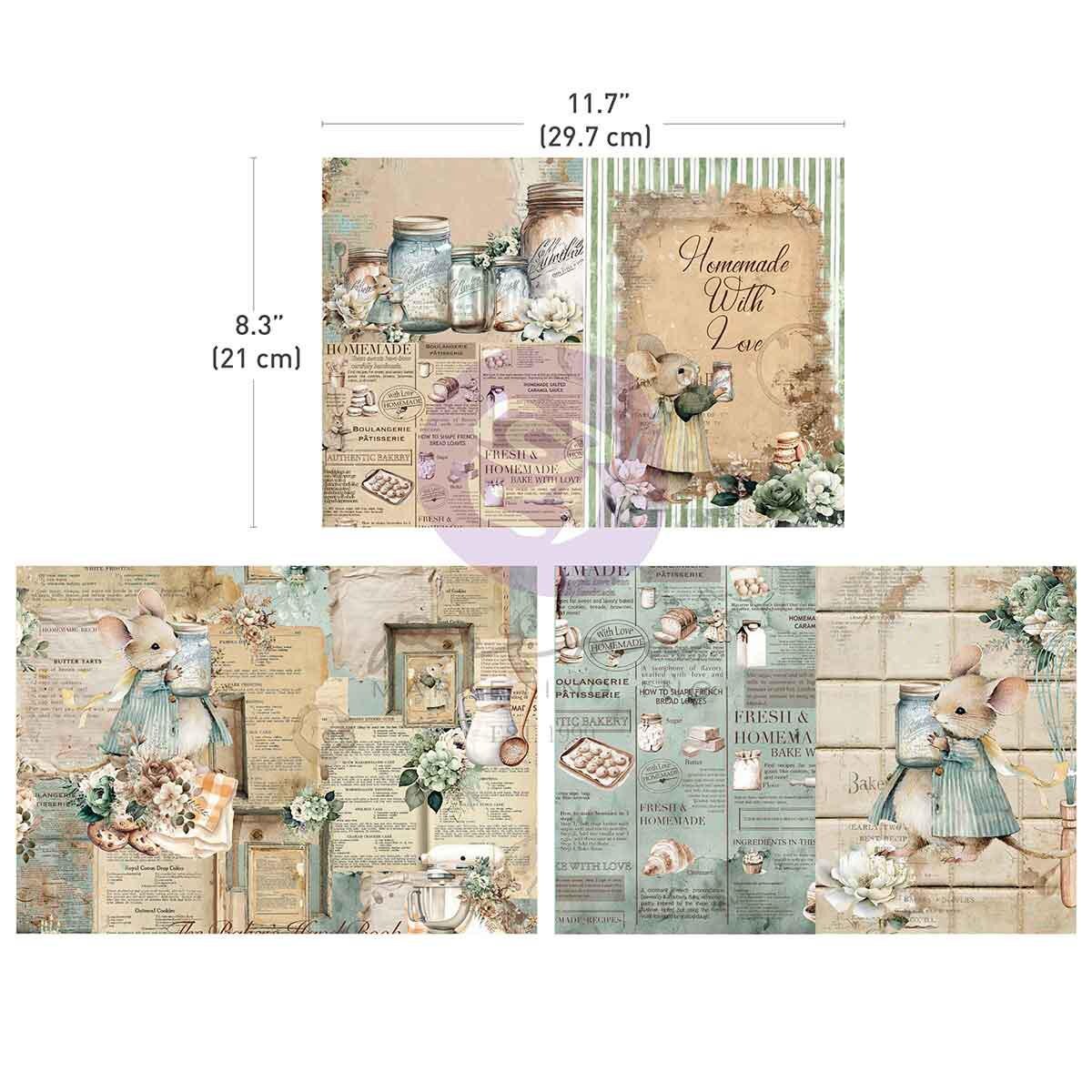 A4 Decoupage Fiber - Home Baker Collection | 3 sheets, 8.3"x11.7" | Prima Marketing, Inc.