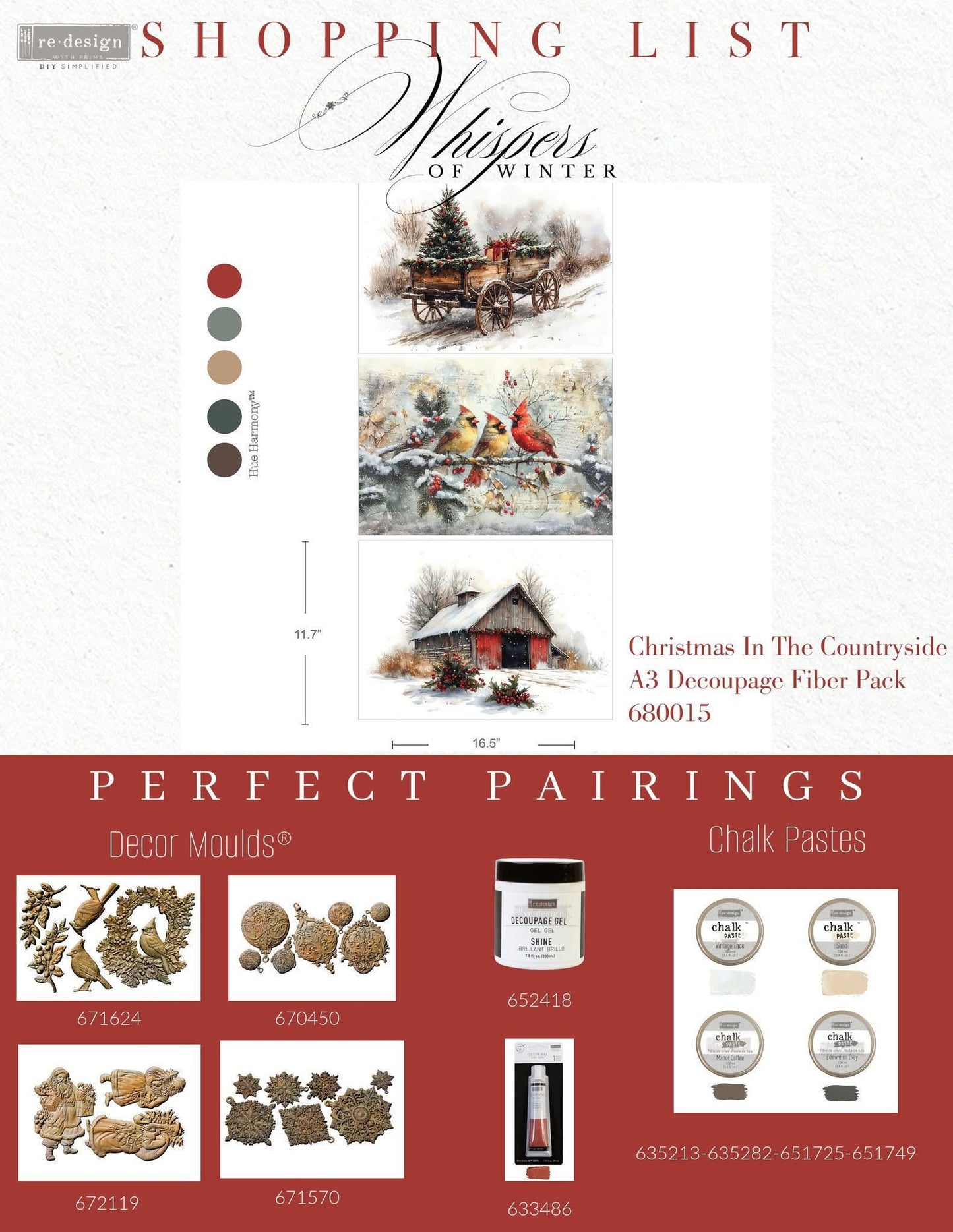 A3 Decoupage Fiber - Christmas in the Countryside | 3 shts, 11.7” x 16.5” | Redesign with Prima