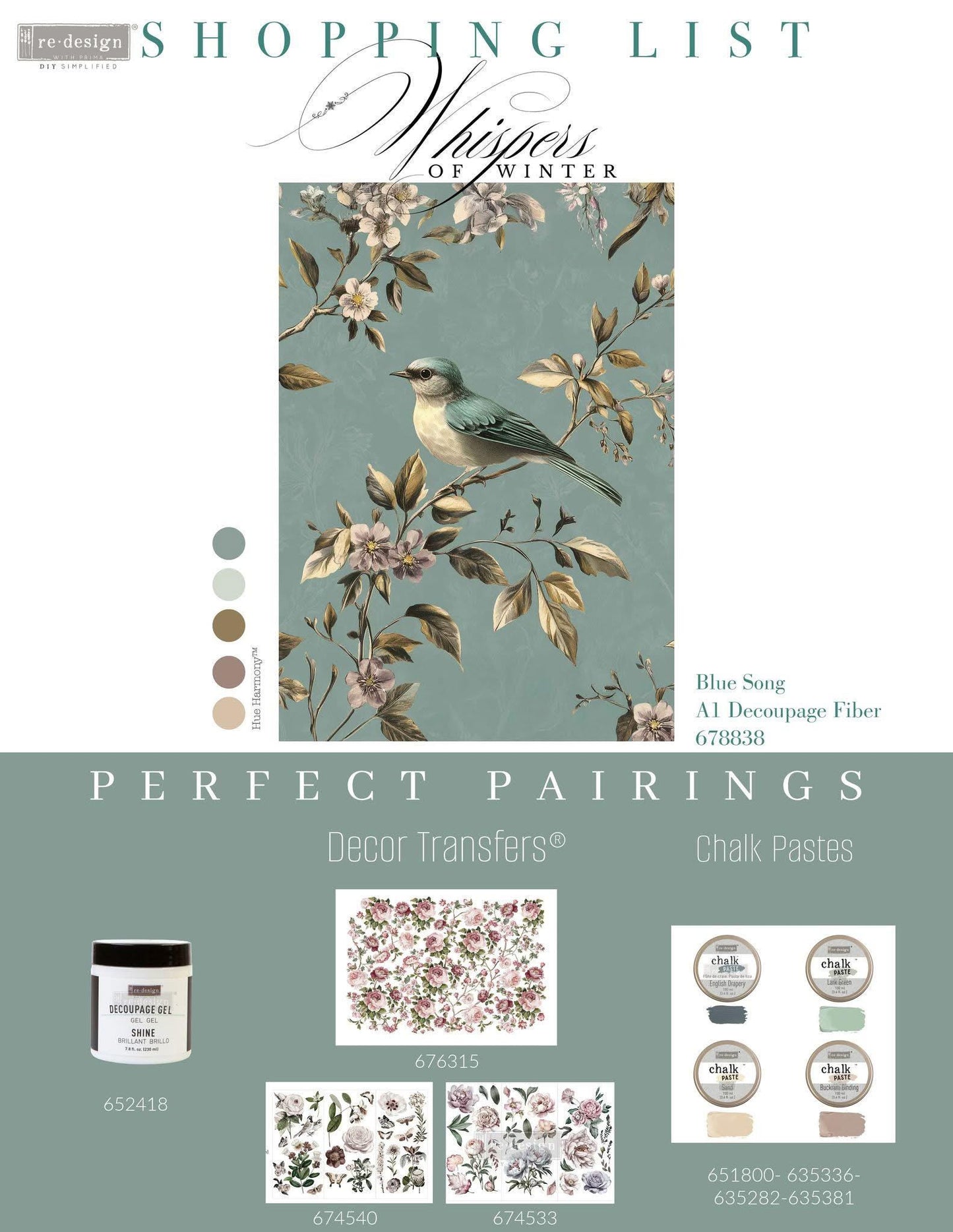A1 Decoupage Fiber - Blue Song | 1 sheet, 23.4 x 33.1” | Redesign with Prima