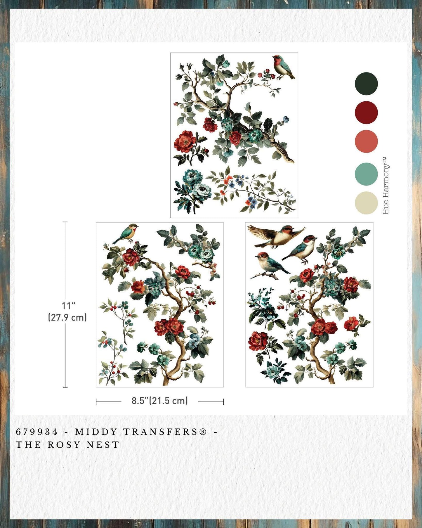 Middy Decor Transfers® - The Rosy Nest | 3 sheets, 8.5x11 | Redesign with Prima