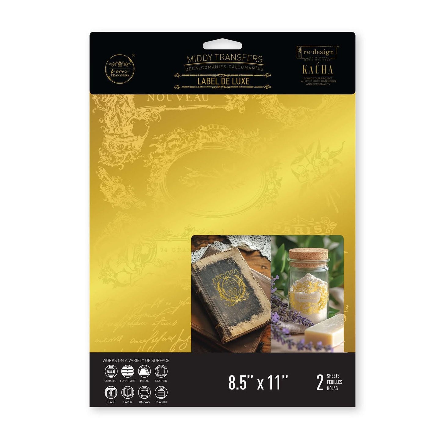 Middy Decor Transfers® - Label De Luxe Foil | Kacha | 2 sheets, 8.5 x 11” | Redesign with Prima