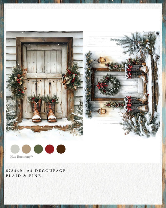 A4 Decoupage Fiber - Plaid and Pine | 1 sheet, 8.3"x11.7" | Redesign with Prima