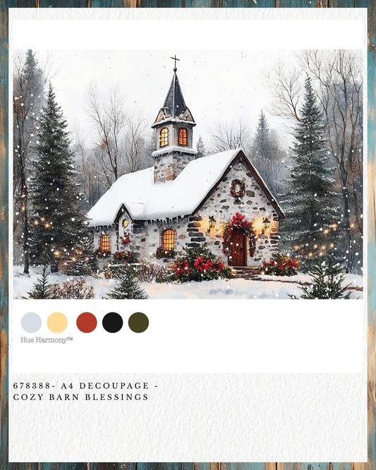 A4 Decoupage Fiber - Cozy Barn Blessings | 1 sheet, 8.3"x11.7" | Redesign with Prima