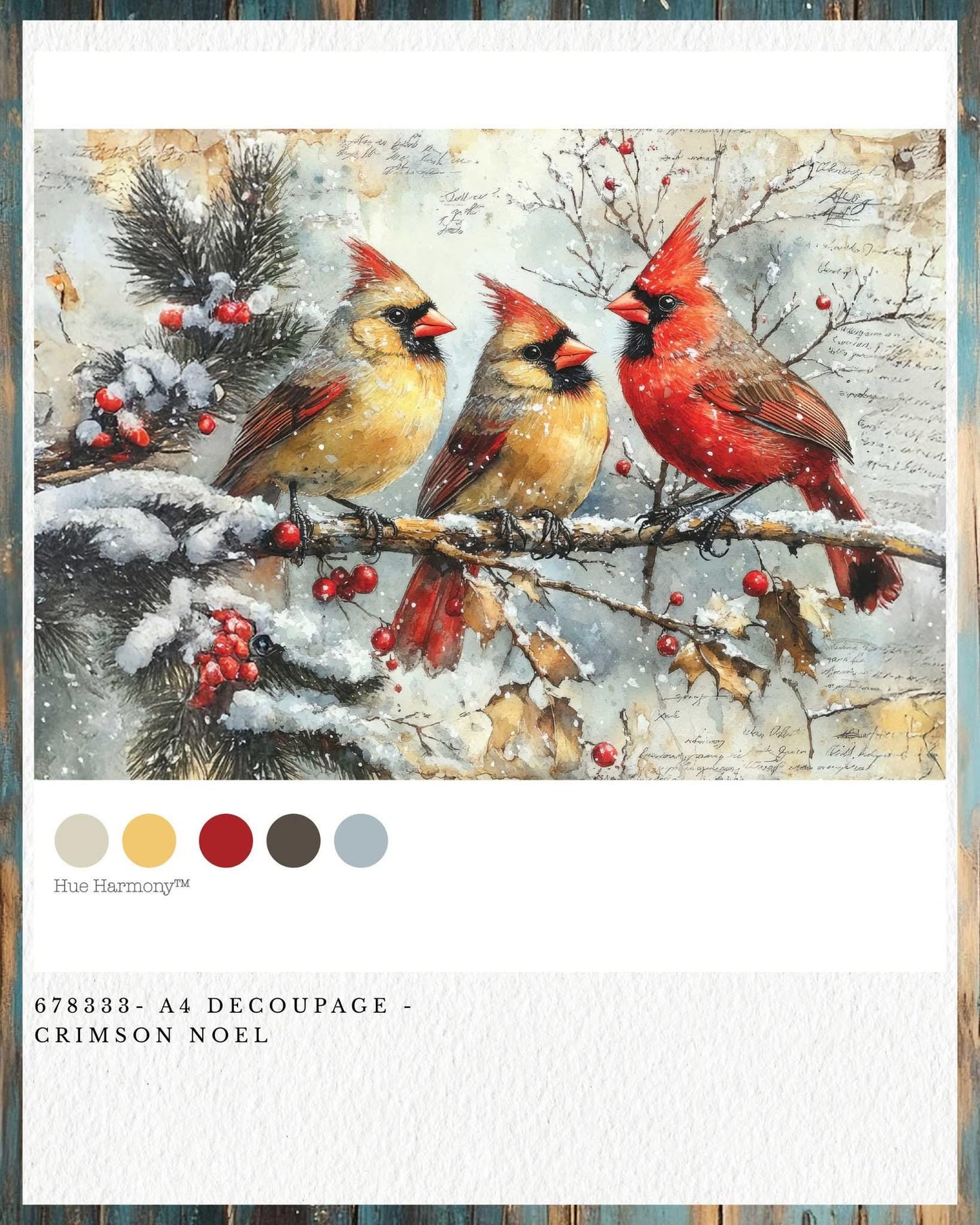 A4 Decoupage Fiber - Crimson Noel | 1 sheet, 8.3"x11.7" | Redesign with Prima