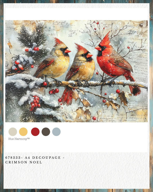 A4 Decoupage Fiber - Crimson Noel | 1 sheet, 8.3"x11.7" | Redesign with Prima
