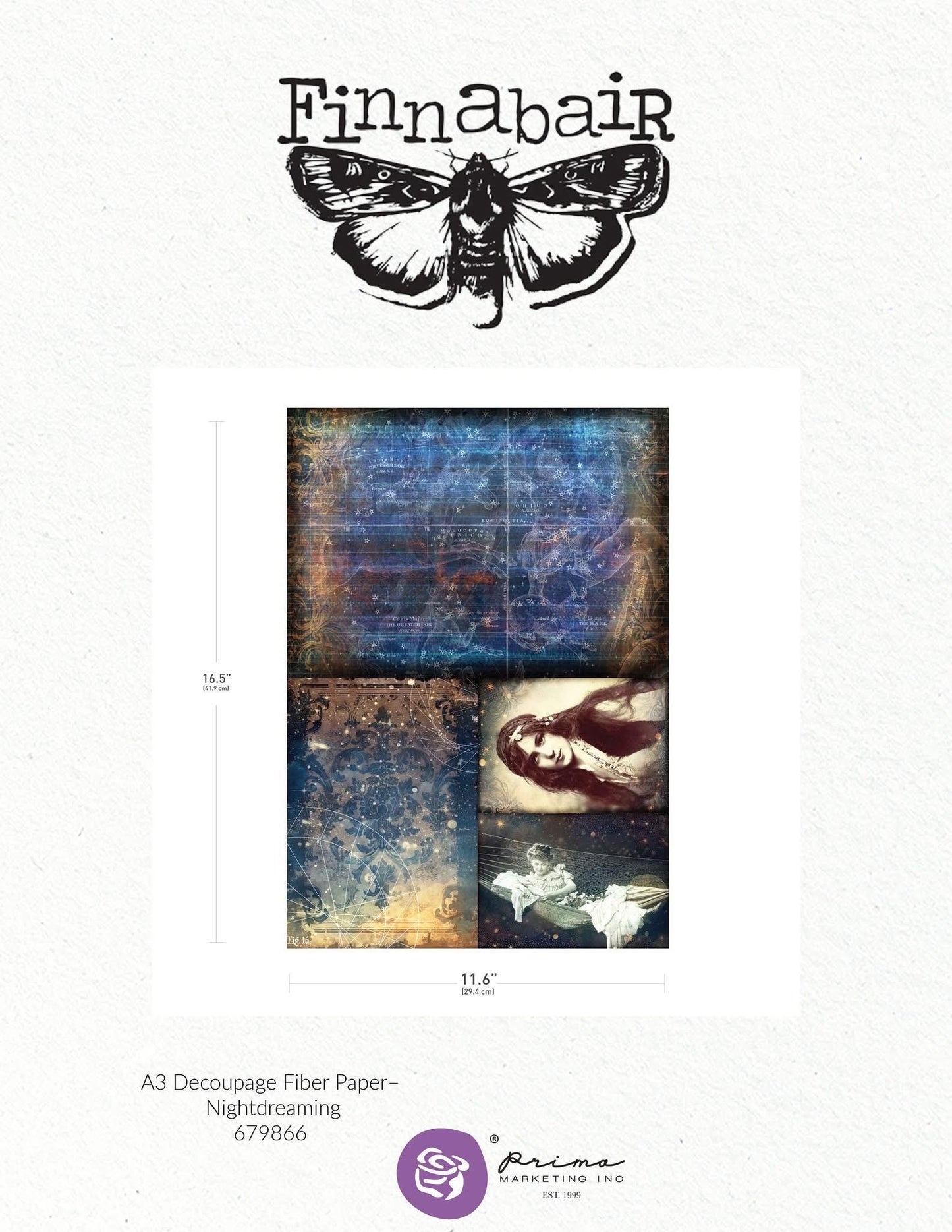 A3 Decoupage Fiber - Nightdreaming | 1 sheet, 11.7"x16.5" | Finnabair | Prima Marketing Inc