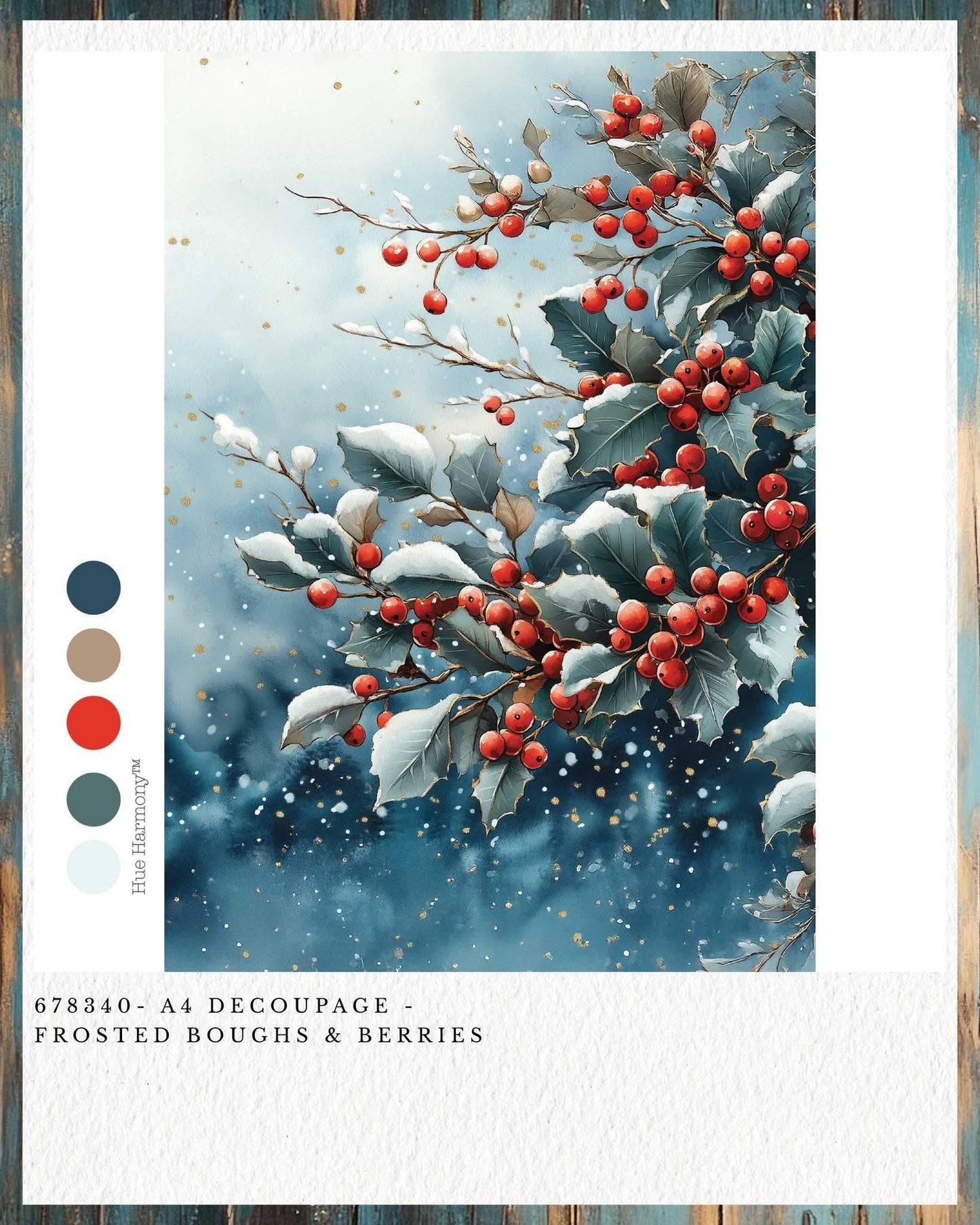 A4 Decoupage Fiber - Frosted Boughs and Berries | 1 sheet, 8.3"x11.7" | Redesign with Prima