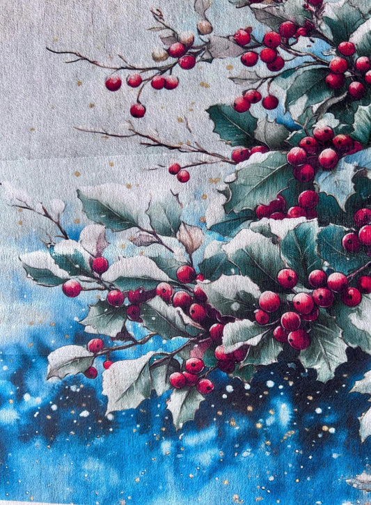 A4 Decoupage Fiber - Frosted Boughs and Berries | 1 sheet, 8.3"x11.7" | Redesign with Prima
