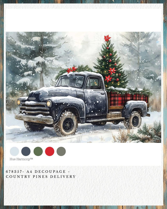 A4 Decoupage Fiber - Country Pines Delivery | 1 sheet, 8.3"x11.7" | Redesign with Prima