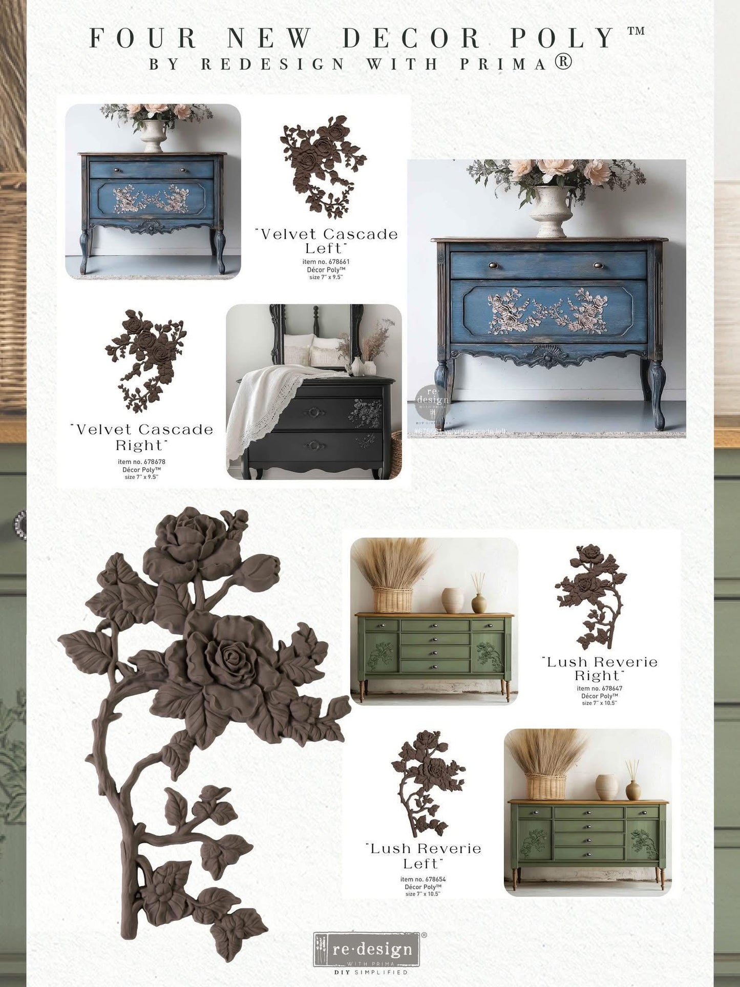 Décor Poly™ - Lush Reverie (left) | 1 pc, 10.5"x7" | bendable poly | Redesign with Prima