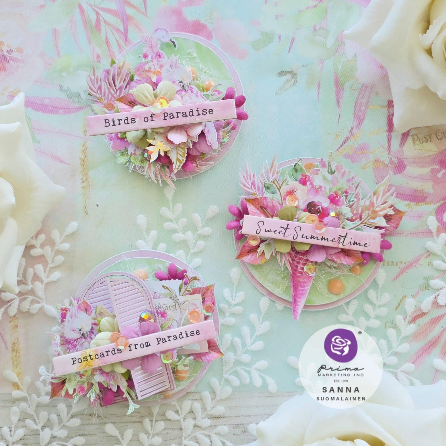 Postcards from Paradise Collection Flowers - Harmony, 9 pcs | Three Girls Tale | Prima Marketing Inc