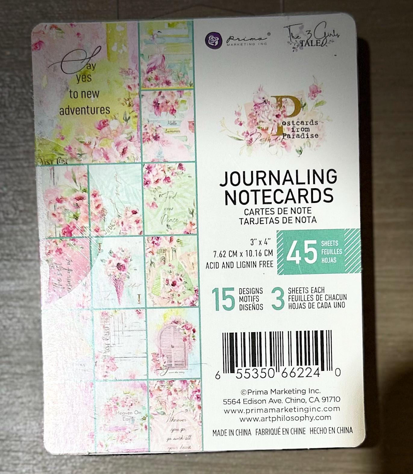 Postcards from Paradise Collection Journaling Cards | 45 Floral Notecards (3"x4") | Prima Marketing Inc