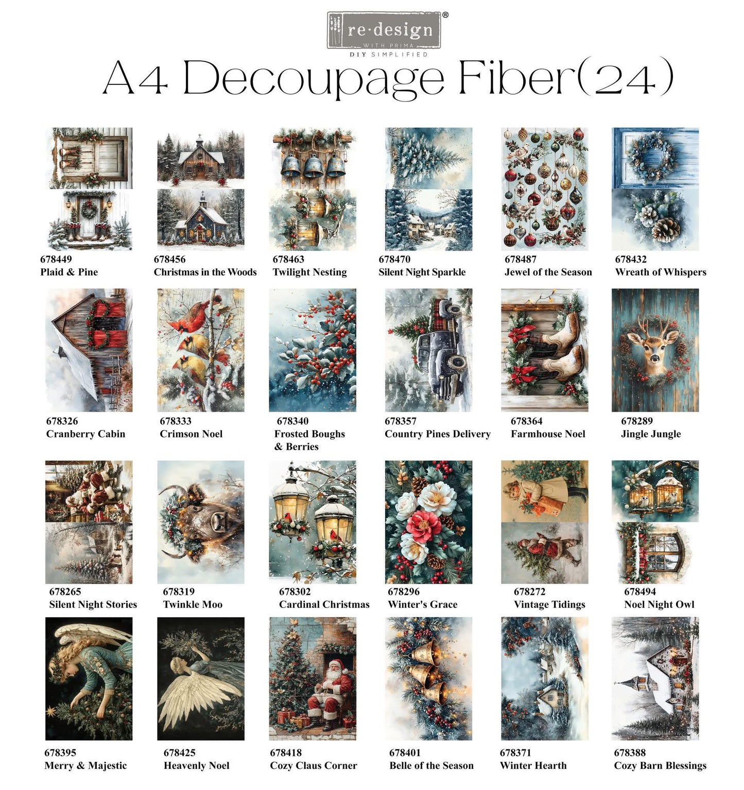 A4 Decoupage Fiber - Crimson Noel | 1 sheet, 8.3"x11.7" | Redesign with Prima