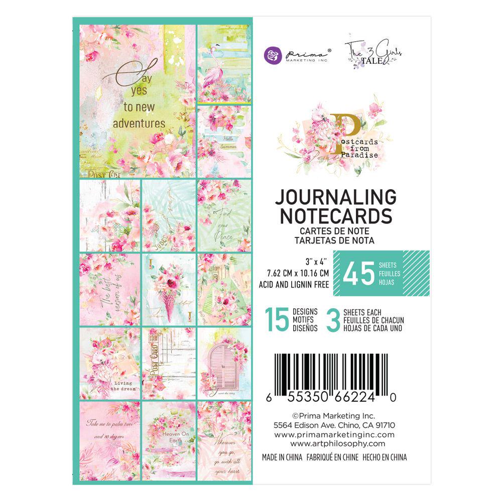 Postcards from Paradise Collection Journaling Cards | 45 Floral Notecards (3"x4") | Prima Marketing Inc