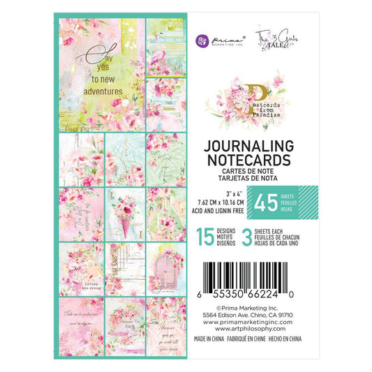 Postcards from Paradise Collection Journaling Cards | 45 Floral Notecards (3"x4") | Prima Marketing Inc