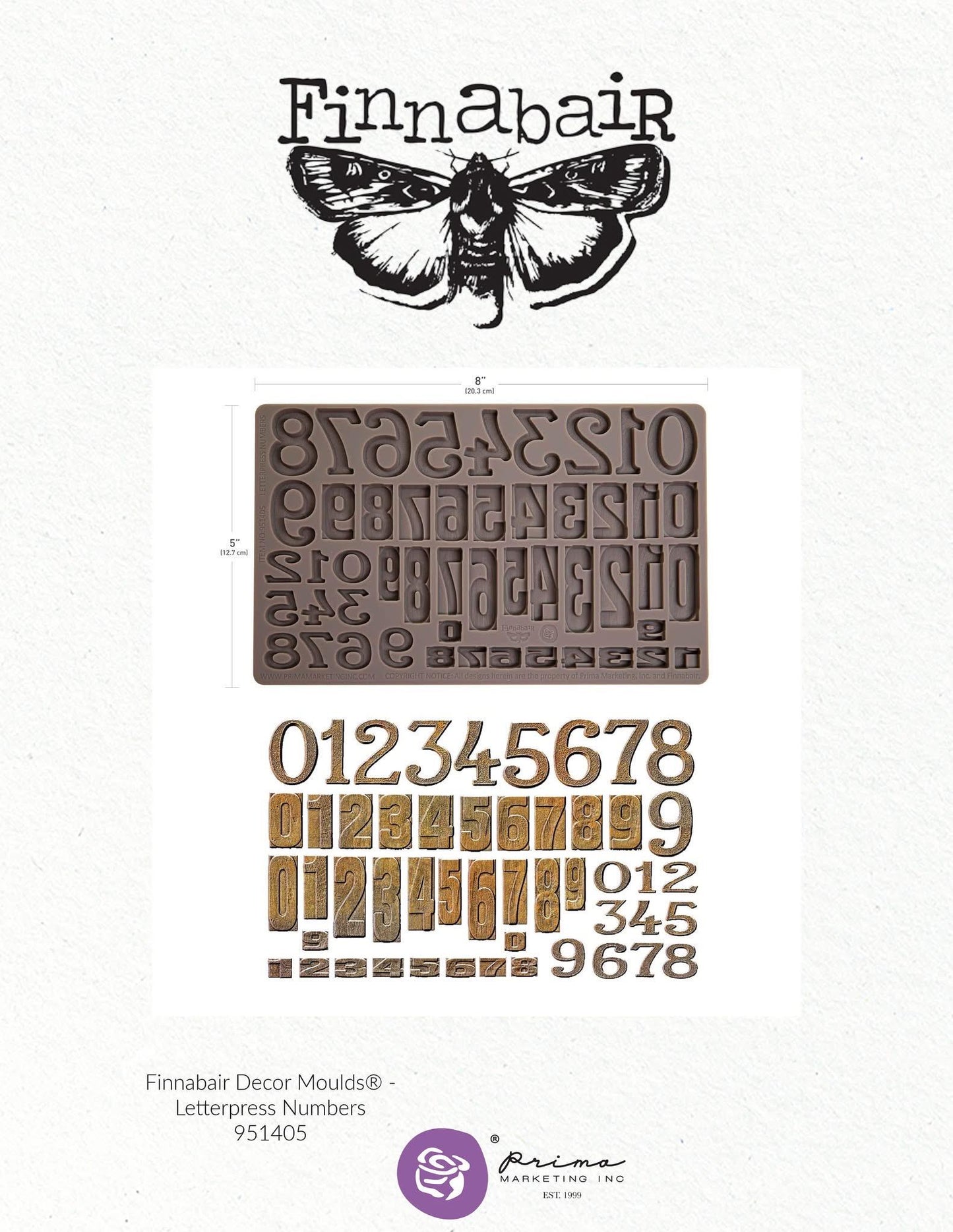 Letterpress Numbers Mould | 1 pc, 5"x8" | Print Shop Numerals | Finnabair