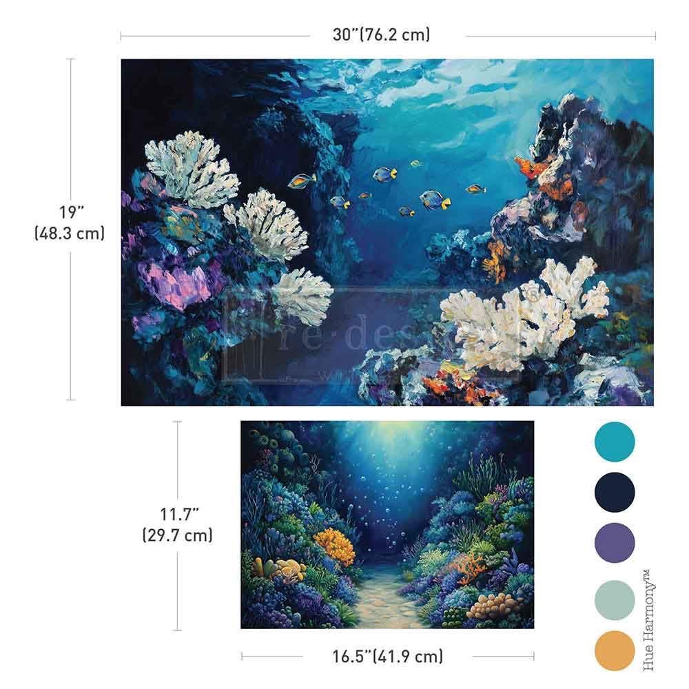 Double Delight Decoupage Fiber Paper Set - The Living Reef | 2 sizes-19”x30, 11.7"x16.5" | Redesign with Prima