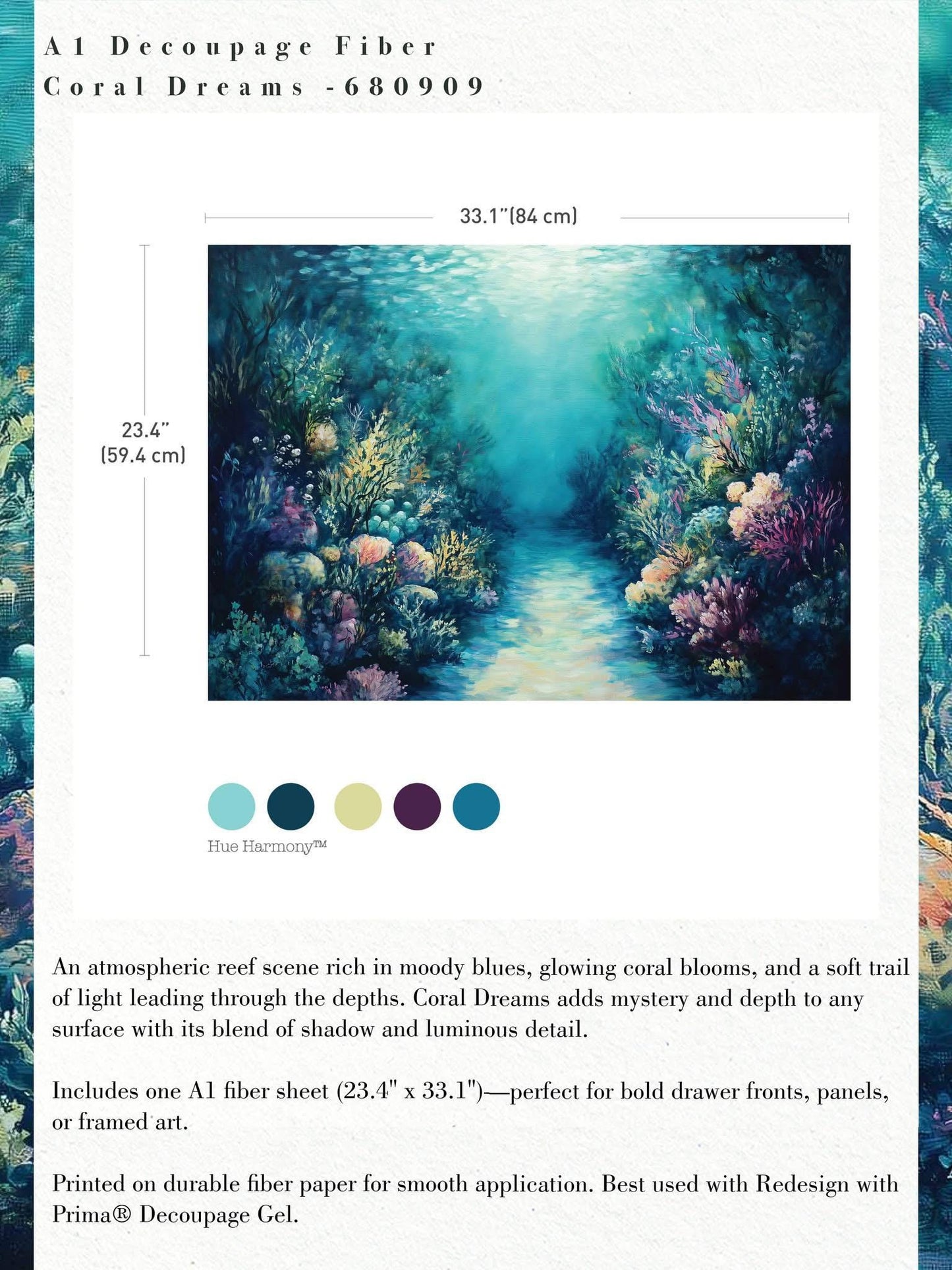 A1 Decoupage Fiber - Coral Dreams | 1 pc, 23.4”x 33.1" | Redesign with Prima