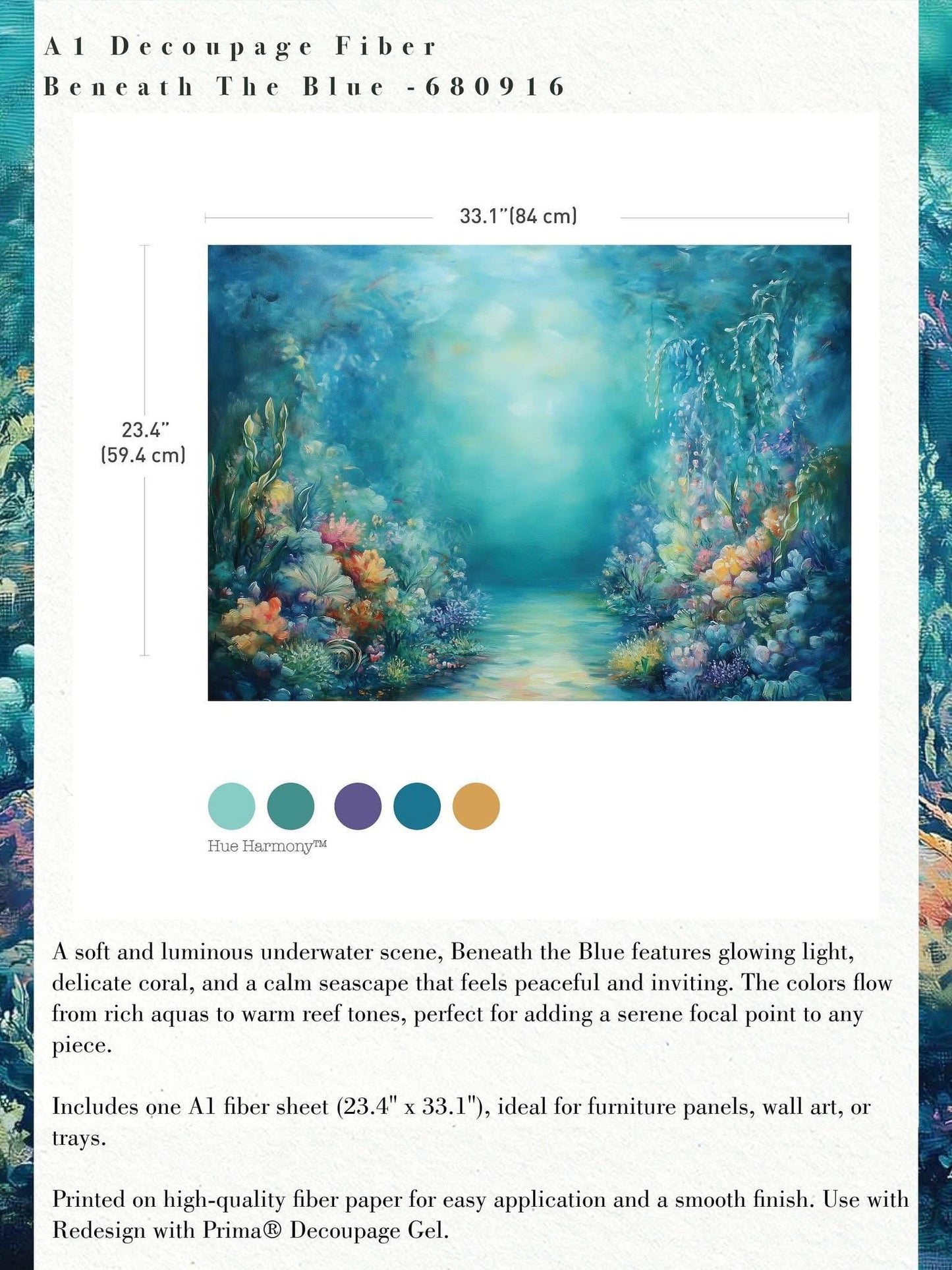 A1 Decoupage Fiber - Beneath the Blue | 1 pc, 23.4”x 33.1" | Redesign with Prima