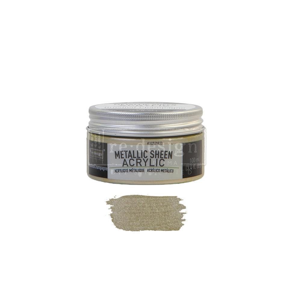 Metallic Sheen- Brushed Champagne | Acrylic Paint |  1 Tin, 100 ml | Redesign with Prima