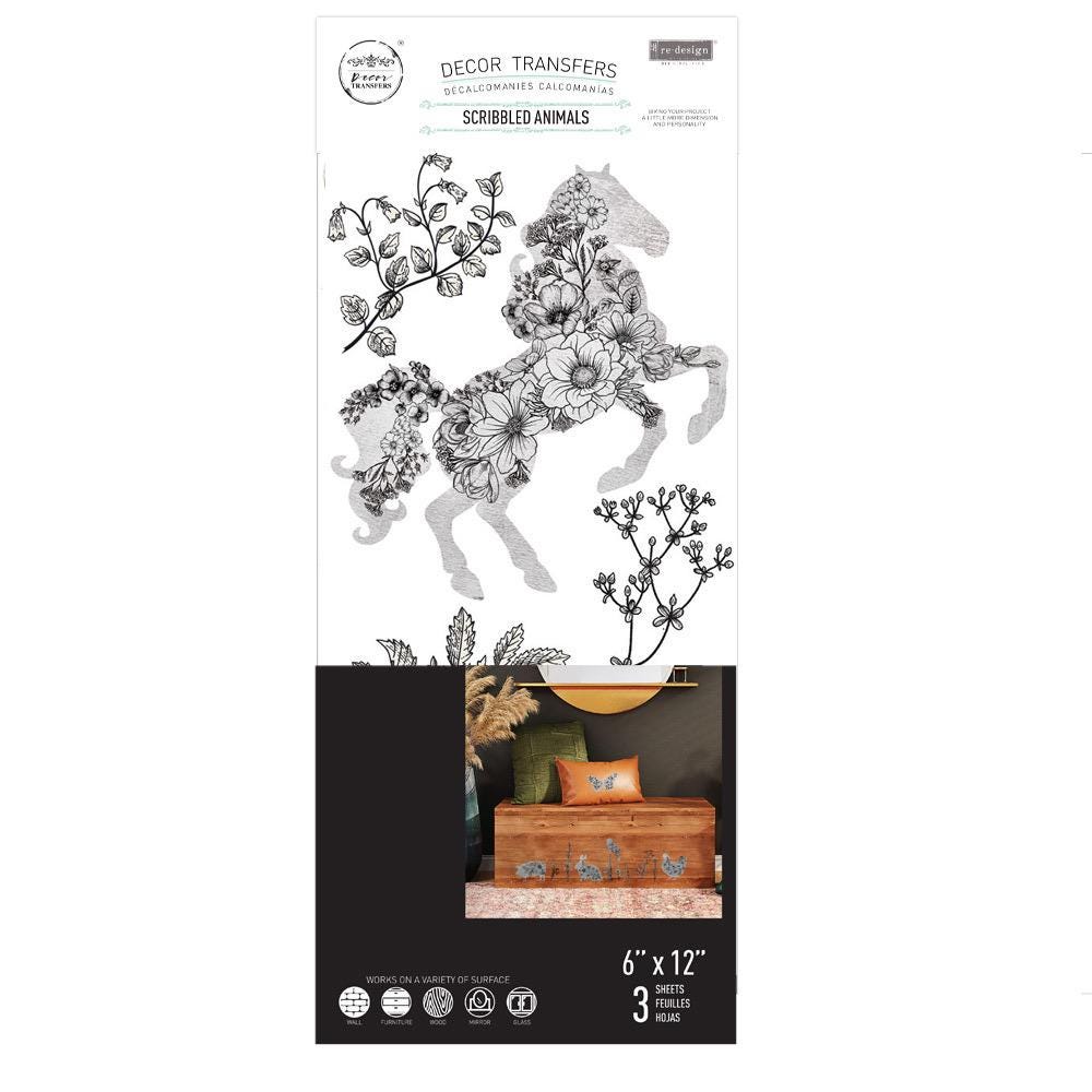 Mini Decor Transfers® - Scribbled Animals | 3 pc, 6”x12” | ReDesign with Prima
