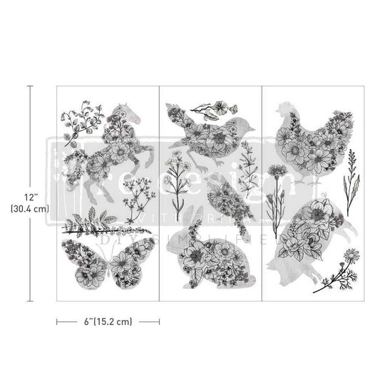 Mini Decor Transfers® - Scribbled Animals | 3 pc, 6”x12” | ReDesign with Prima