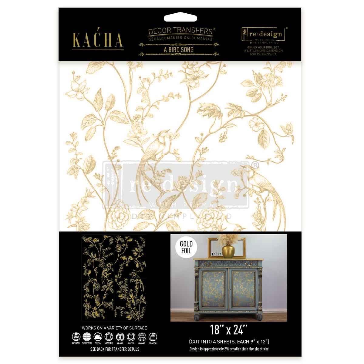 Large Decor Transfers® - A Bird Song | Gold | Kacha | 2 pcs, 18 x 24” | Redesign with Prima
